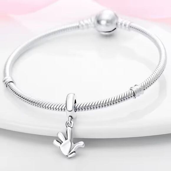 925 Sterling Silver Charm Mickey Mouse Bracelet Hand Glove Disney CZ Diamond NEW - Picture 4 of 6